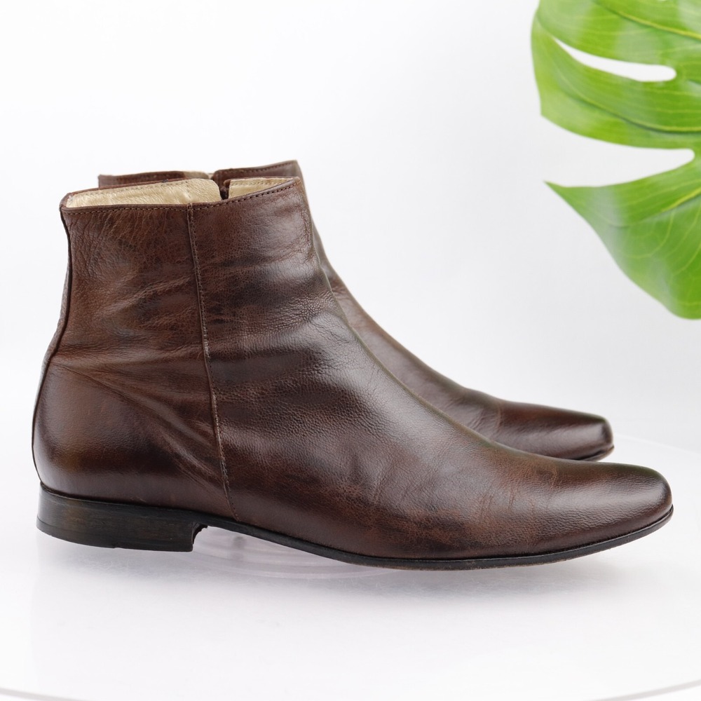 Y2K The Generic Man Mens Dress Boots Size 8 Brown Leather Plain Toe Handcrafted